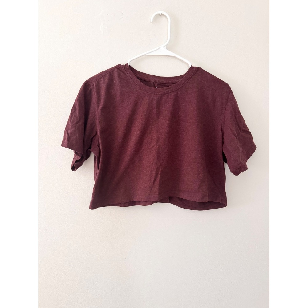 Santiny Womens Crop Top Short Sleeve Crew Neck Heather Burgundy Red Size S
